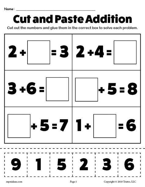 Printable Cut And Paste Addition Worksheet Supplyme