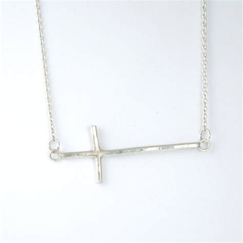 Sterling Silver Sideways Cross Necklace Minimalist Style Etsy