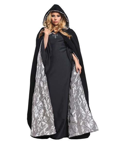 Velvet Hooded Cloak Black Silver Costume Accessories Horror