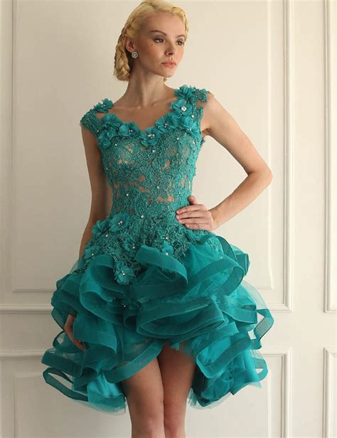 Ball Gown Turquoise Homecoming Dresses Organza Blue Open Back V
