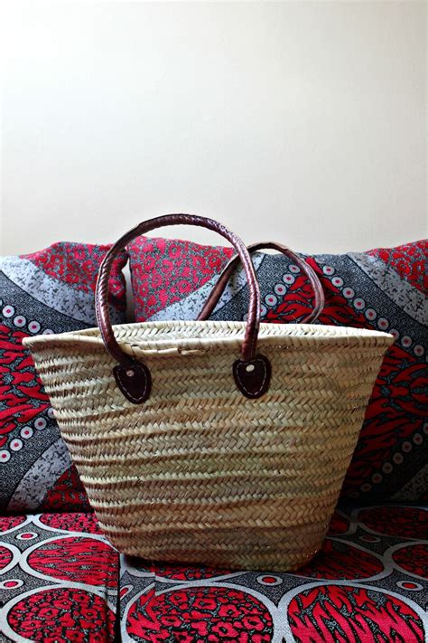 Straw Market Bag With Long Leather Handles French Basket Etsy