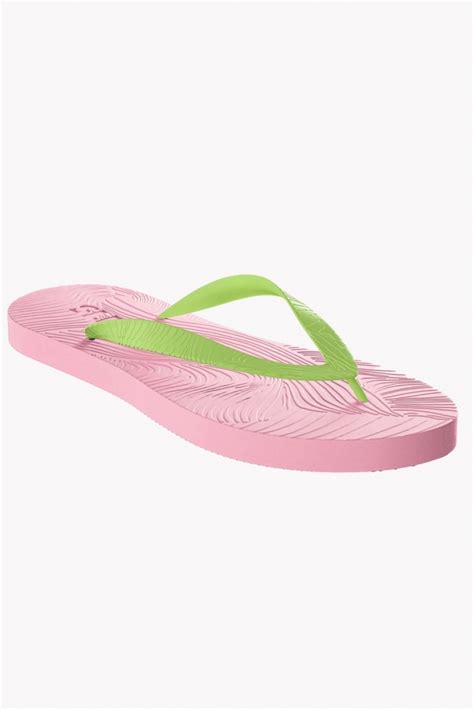 sleepers slim wide strap flip flops in pink green