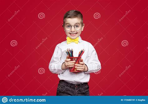 Funny Schoolboy With Colored Pencils Stock Image Image Of Education