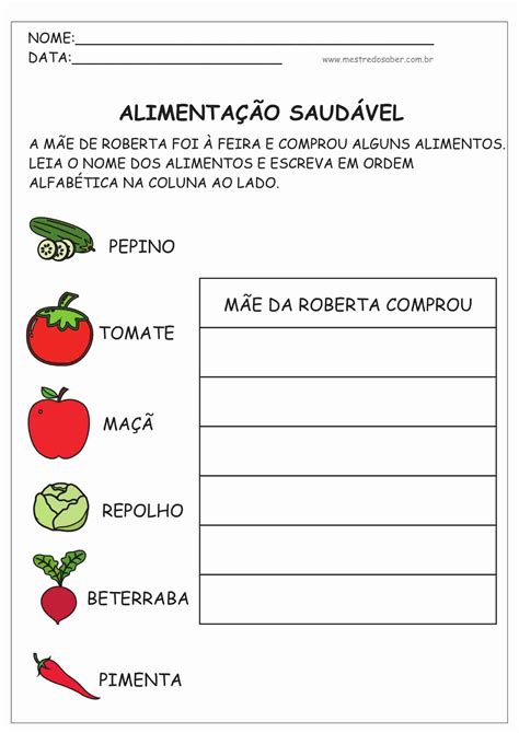 Atividades Sobre Alimentação Saudável Mestre do Saber