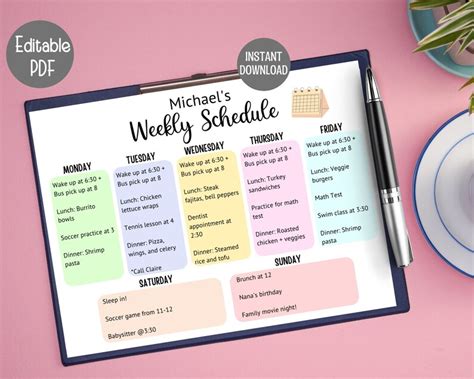 Kids Weekly Planner Printable Editable Weekly Schedule Kids Etsy