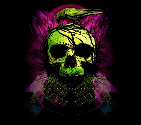 Neon Skull Dark Hd Wallpaper