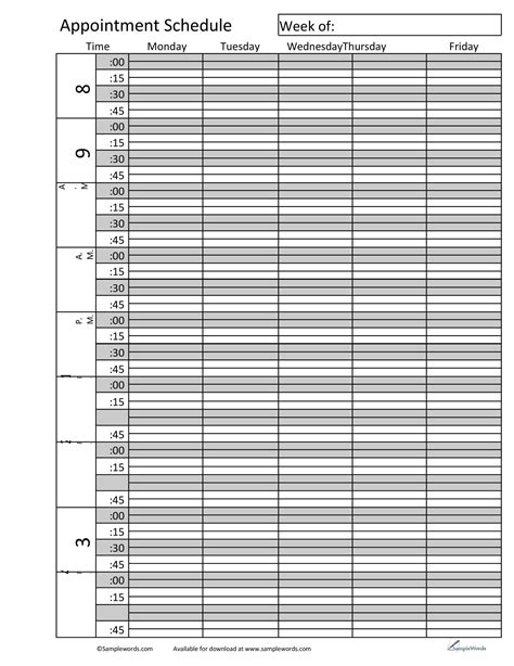 Free Printable Weekly Appointment Schedule Template Printable Form