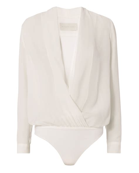 White Silk Bodysuit Blouse For Women INTERMIX