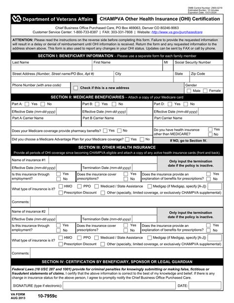 Va Form 10 7959c Champva—other Health Insurance Ohi Certification