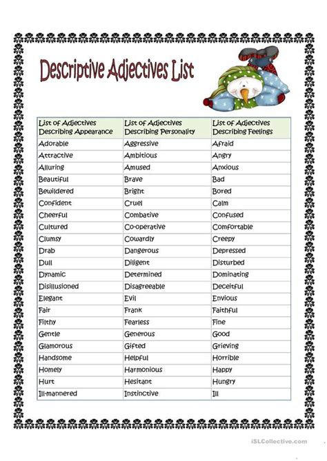Check spelling or type a new query. List of Adjectives Describing People worksheet - Free ESL ...