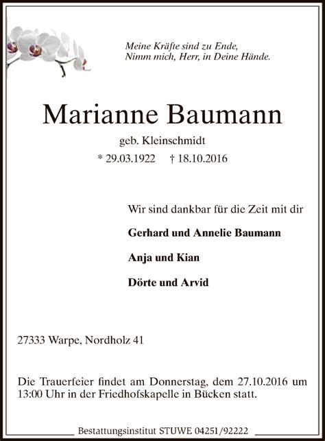 Traueranzeigen Von Marianne Baumann Trauer Kreiszeitung De