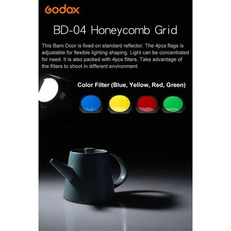 Godox Bd 04 Barn Door Honeycomb Grid 4 Color Filter For Studio Flash