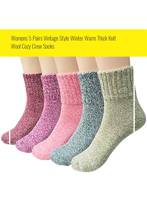 womens 5 pairs vintage style winter warm thick knit wool cozy crew socks warm winter crew