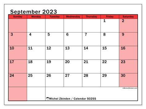 September 2023 Printable Calendar 502ss Michel Zbinden Hk
