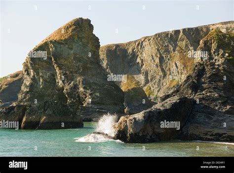 Rock Formation Submerged Beach At High Tide Bedruthan Steps Coast