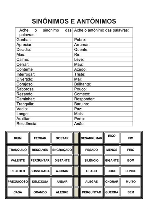 22 Atividades Sobre Sinônimos Para Imprimir Online Cursos Gratuitos