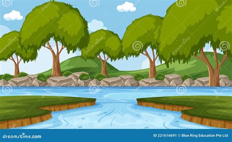 Background Scene With River In The Forest Stock Vector Illustration