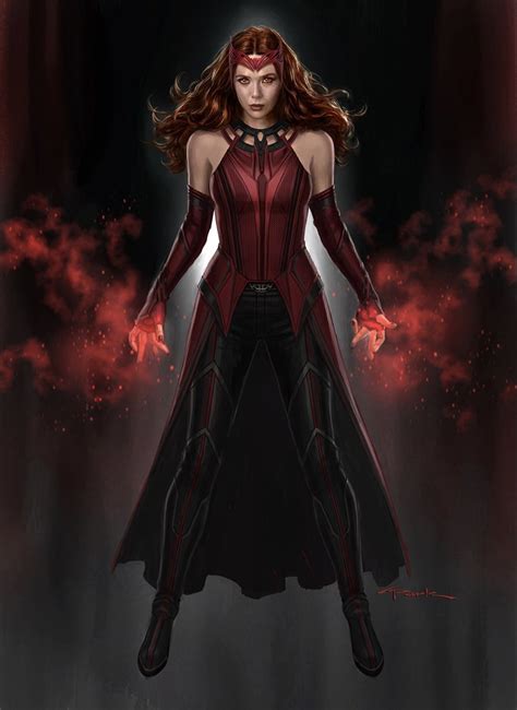 Wandavision Elizabeth Olsen S Full New Scarlet Witch Costume Revealed In Concept Art