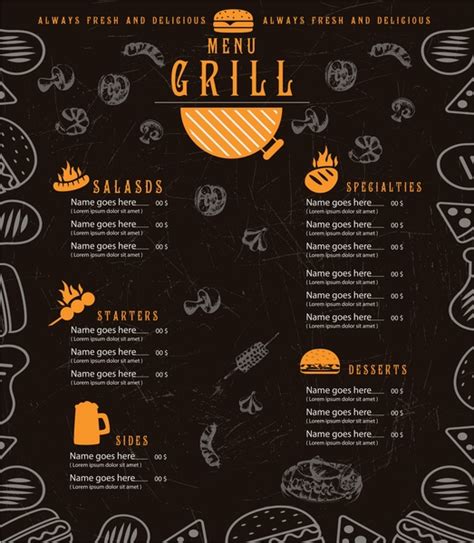 Cocok untuk daftar menu resto ,gerai, booth yang. Grill menu design with cuisines on dark background Free ...