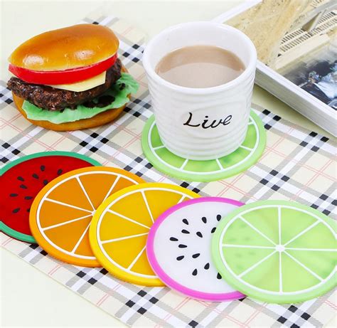 6pcs Fruit Shaped Coaster Silicone Cup Drinks Holder Mat Tableware