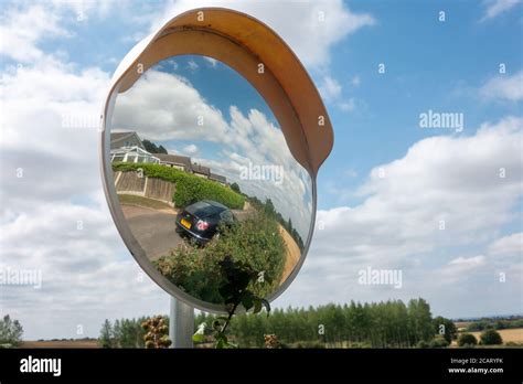 Driveway Convex Circular Mirror Helps Improve Visibility Around Blind Spots And Corners Stock