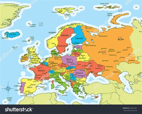 Vector Illustration Of Europe Map With Countries In Different Colors