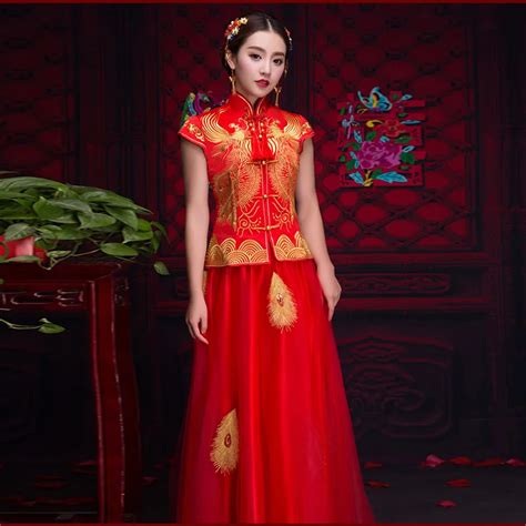 2018 chinese traditional wedding dress vintage cheongsam long qipao red classic women robe