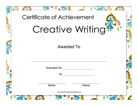 Creative Writing Certificate Of Achievement Template Download Printable