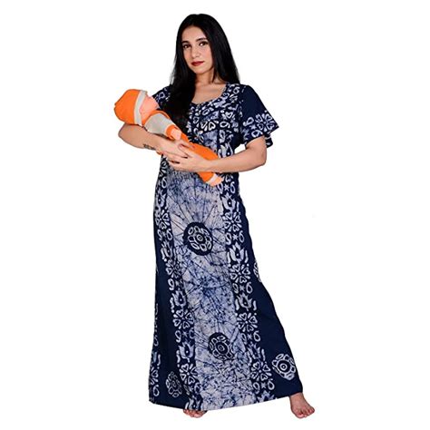 Buy Rajeraj Cotton Woman Maternityfeedingnursing Nightynight Gown With Hidden Zip Blue At