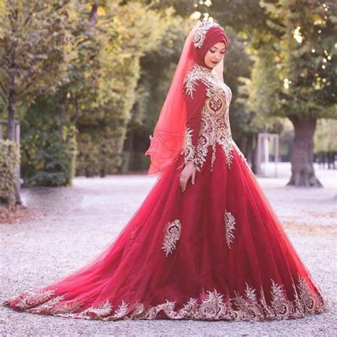 Junoesque Beads Ball Gown Wedding Dress Dark Red Tulle Vestido De Novia Muslim Arabic Wedding