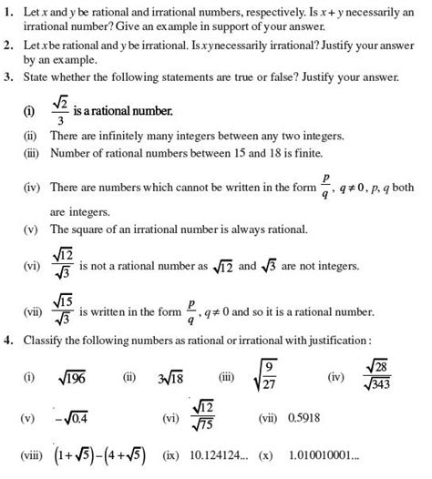 Real Numbers Class 9 Worksheet Pdf