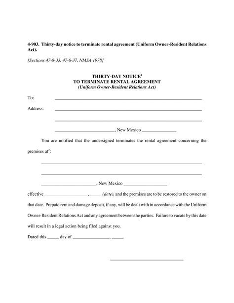 Free New Mexico 30 Day Notice to Terminate Form | PDF | DOCX