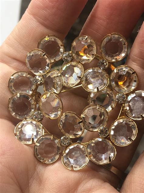 Vintage Bezel Set Swarovski Crystals Brooch Circular Pin Etsy