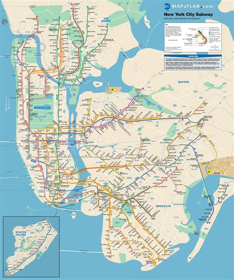 New York City Subway Metro Map With Bus And Railroad Connections Underground Tube New