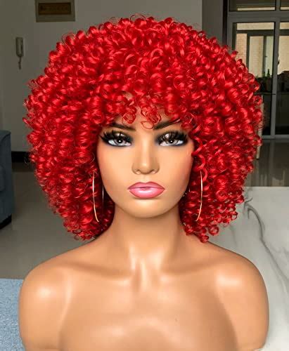 Annivia Curly Afro Wig With Bangs Short Kinky Curly Wigs For Black Women Synthetic Fiber Soft