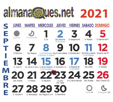 Calendario 2021 Con Santoral Y Lunas Calendario Calendario Con Santoral Santoral