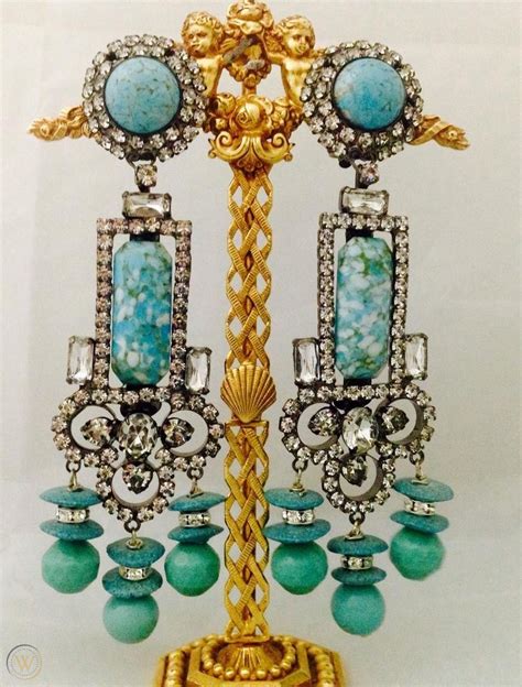 LAWRENCE VRBA Turquoise Crystal Chandelier Earrings OOAK