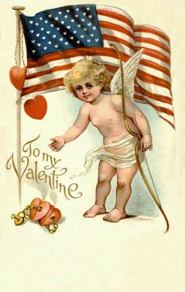 Patriotic Americana Vintage Cherub With Flag Be My Valentine My Funny