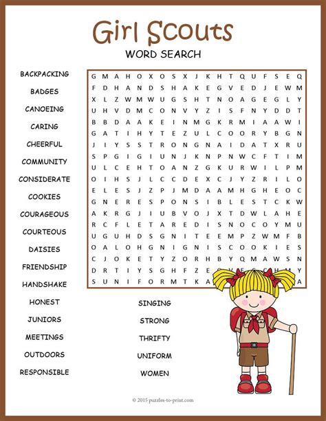 Girl Scouts Word Search Puzzle Worksheet Activity Girl Scout
