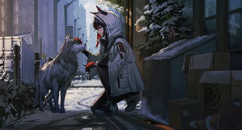 Anime Girl Petting Dog Hd Anime 4k Wallpapers Images Backgrounds