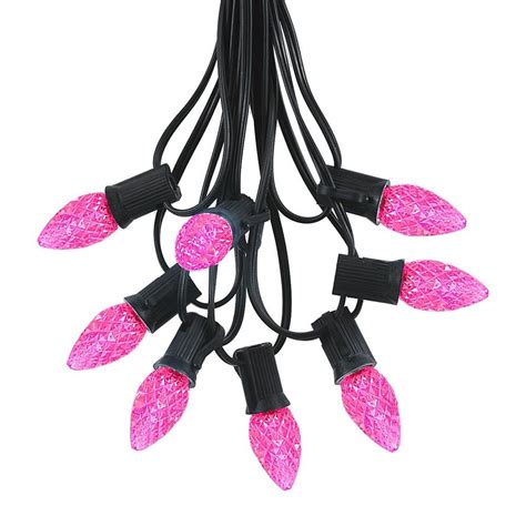 Pink Led C7 Outdoor String Light Set On Black Wire Novelty Lights Inc