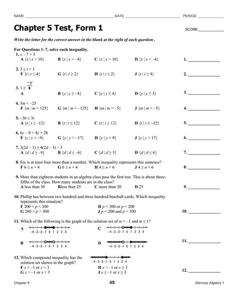 Chapter 5 Test Form 1