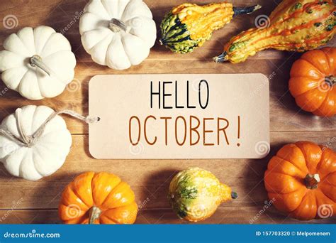 Hello October Message With Pumpkin On A Table Stock Photography