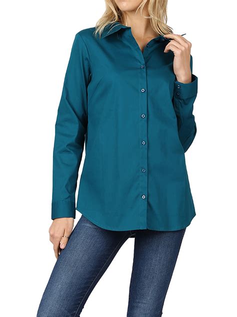Thelovely Womens Basic Long Sleeve Button Down Blouse Shirt S 3xl