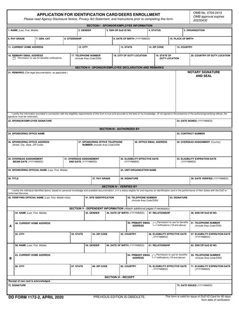 Dd Form Download Fillable Pdf Or Fill Online Application For Identification Card Deers