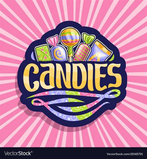 Vector Logo For Candies On Dark Sticker 5 Wrapped Sweets In Colorful