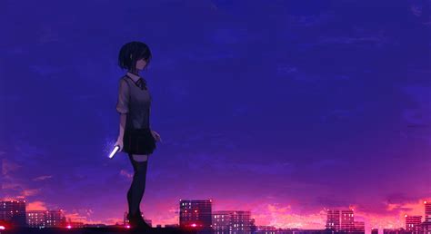 Anime Girl On Roof Wallpaper Anime Wallpaper Hd