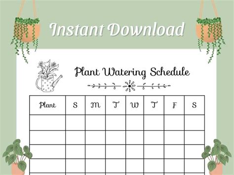 Plant Watering Schedule Weekly Plant Watering Schedule Black Etsy
