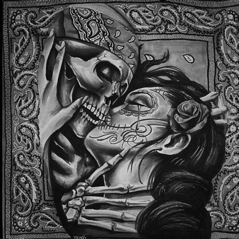 Skull and rose tattoos meld two of traditional tattooing's most enduring images. Tru love | Skull couple tattoo, Lowrider art, Skull art