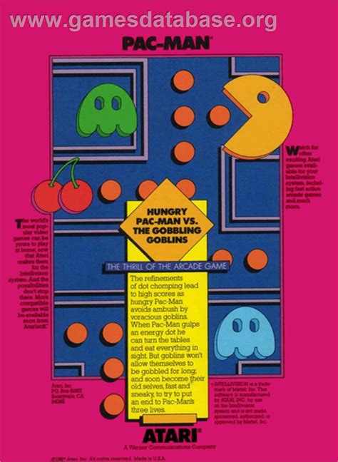 Pac Man Mattel Intellivision Artwork Box Back